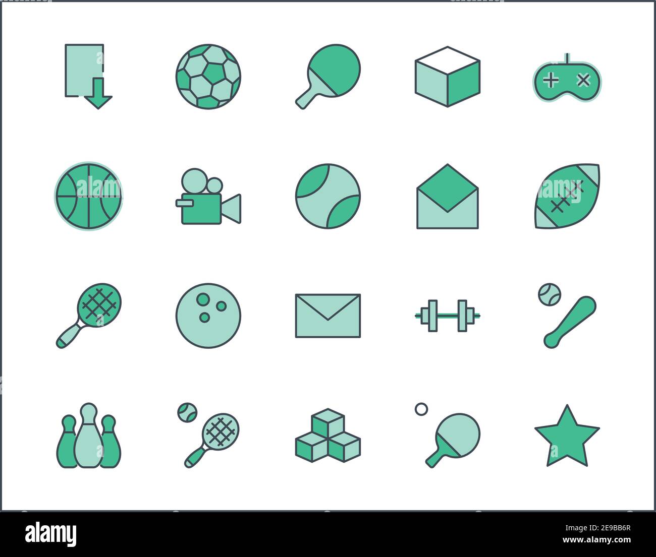 Set of Sports balls, hobbies, entertainment vector line icons. It contains symbols of football, basketball, bowling, tennis and much more. Editable St Stock Vector