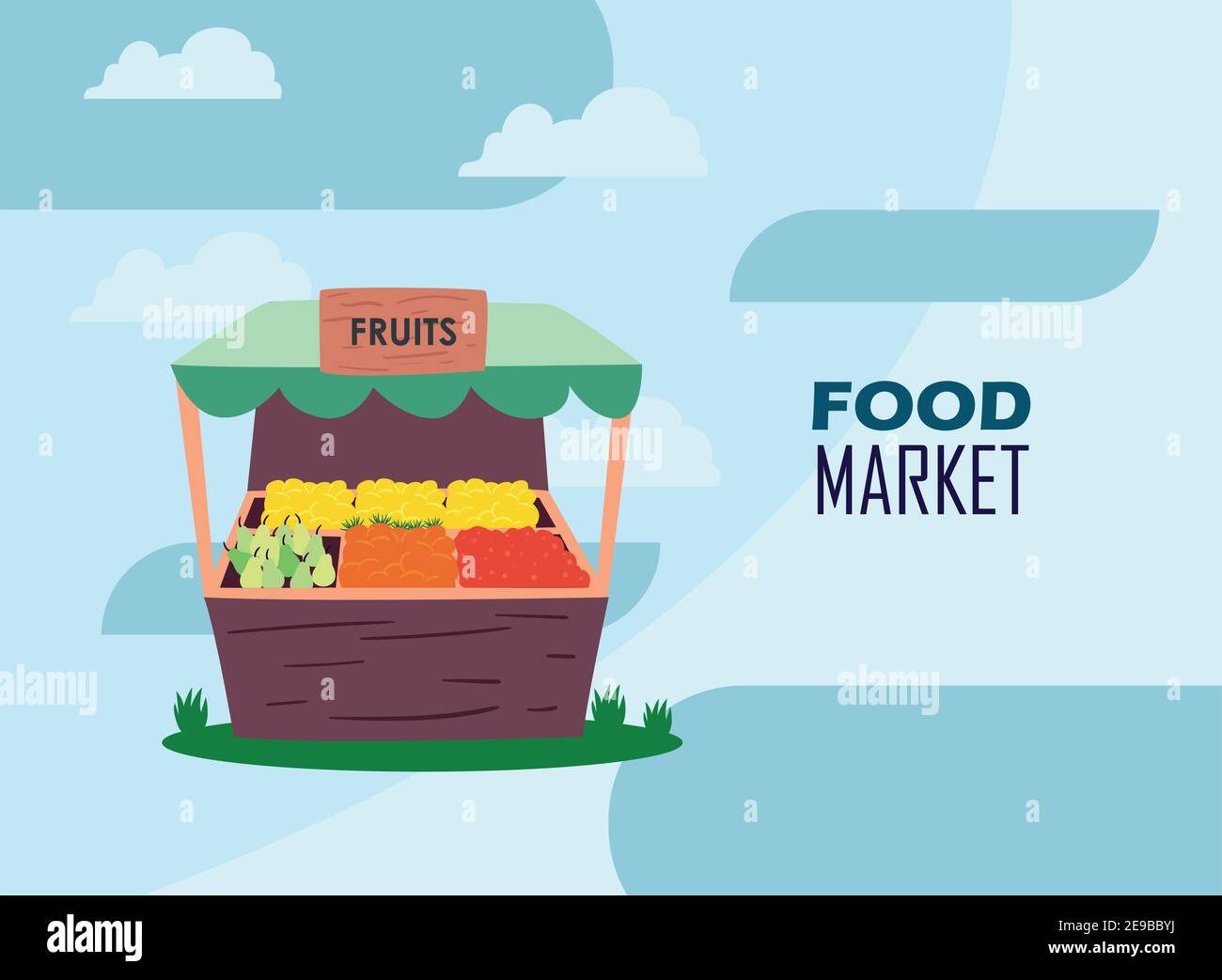 Fruits market with clouds design of shop retail store and buy theme ...