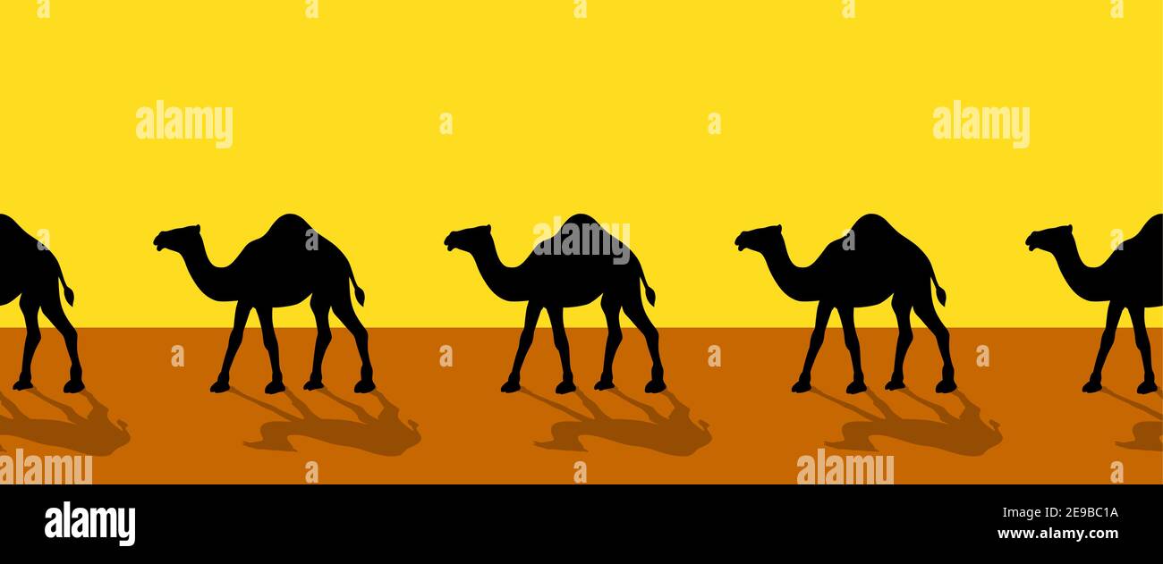 Seamless illustration of the abstract camel caravan Stock Vector