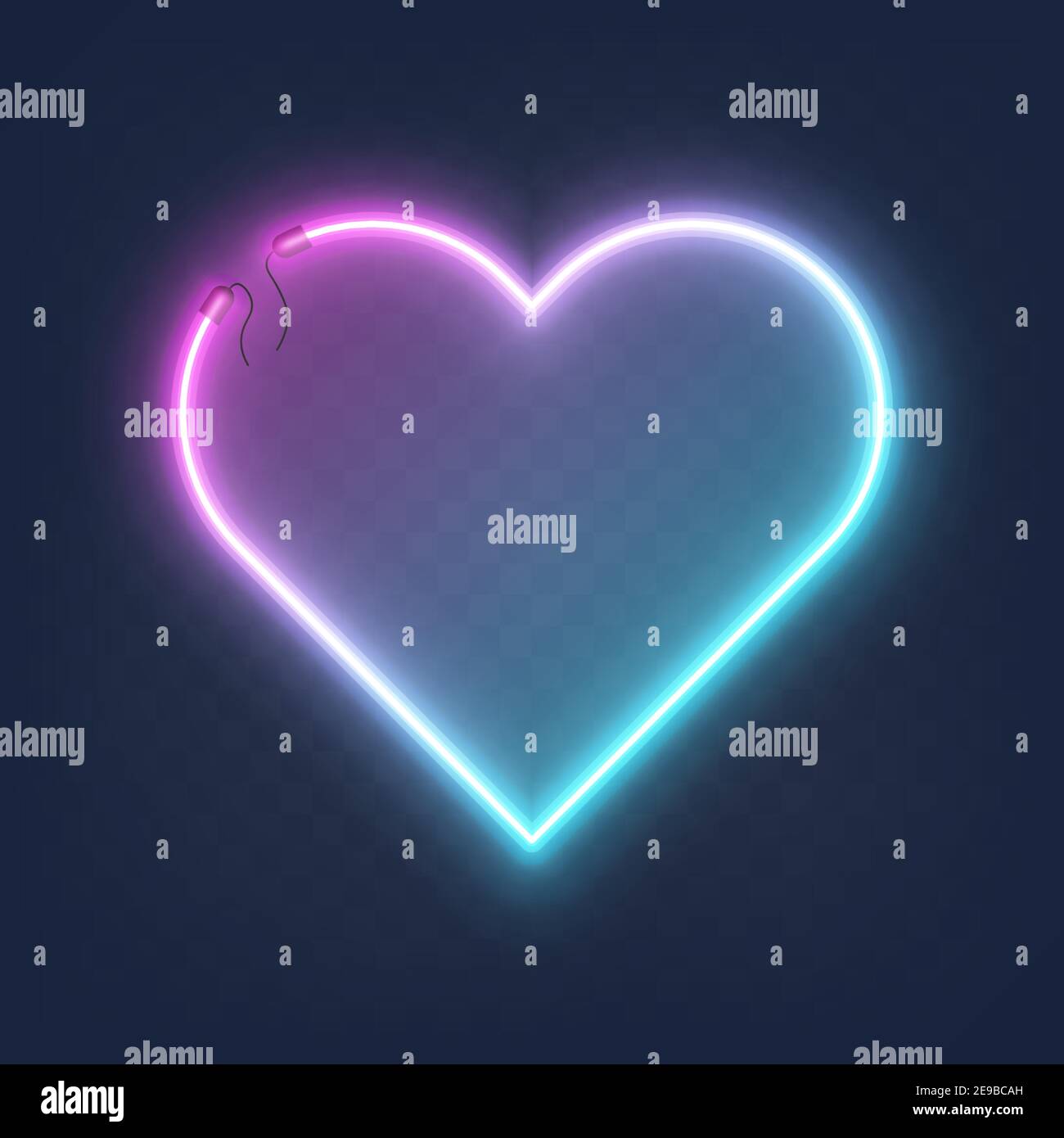 Realistic glowing shape neon heart frame isolated on transparent background with place for text. Shining and glowing neon effect with wires, Vector Stock Vector