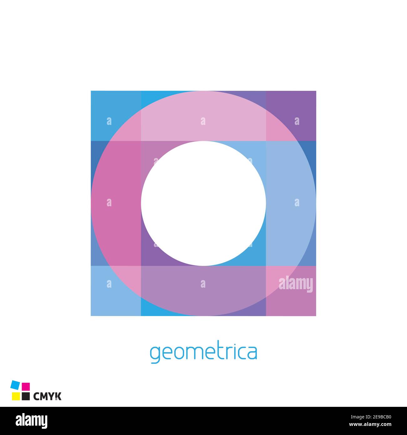 Abstract Square and Circle logo template in blue and violet color tones. Square with a round hole. Vector logotype. CMYK colors Stock Vector