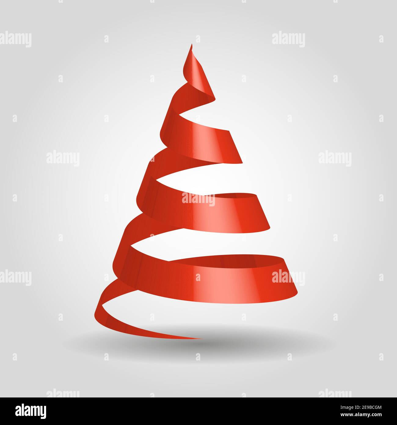 Simple red ribbon in a shape of Christmas tree. Merry Christmas theme. 3D vector illustration with dropped shadow and gradient background. Stock Vector