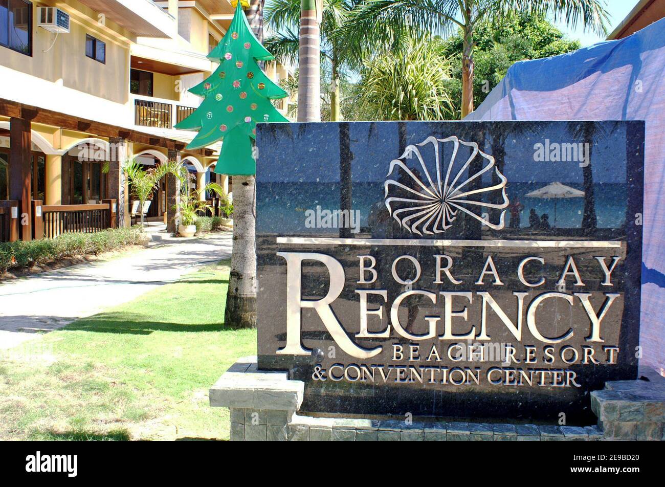 The Boracay Regency Beach Resort and Convention Center, locaed on White Beach in the Philippines, was the largest resort on the island in 2005.  Massive developments contributed to the need to more sustainably manage tourism on this resort island.  By 2017 the island attracted over 2 million annual visitors contributing to its closure in April 2018 by the government.  The entire island was closed for rehabilitation and redevelopment for six months and then followed a more sustainable phased opening over the following years. Stock Photo