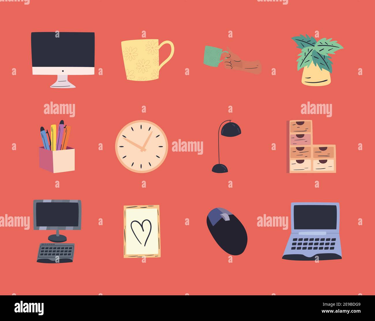 workplace symbol set design, work office and telecommuting theme Vector ...