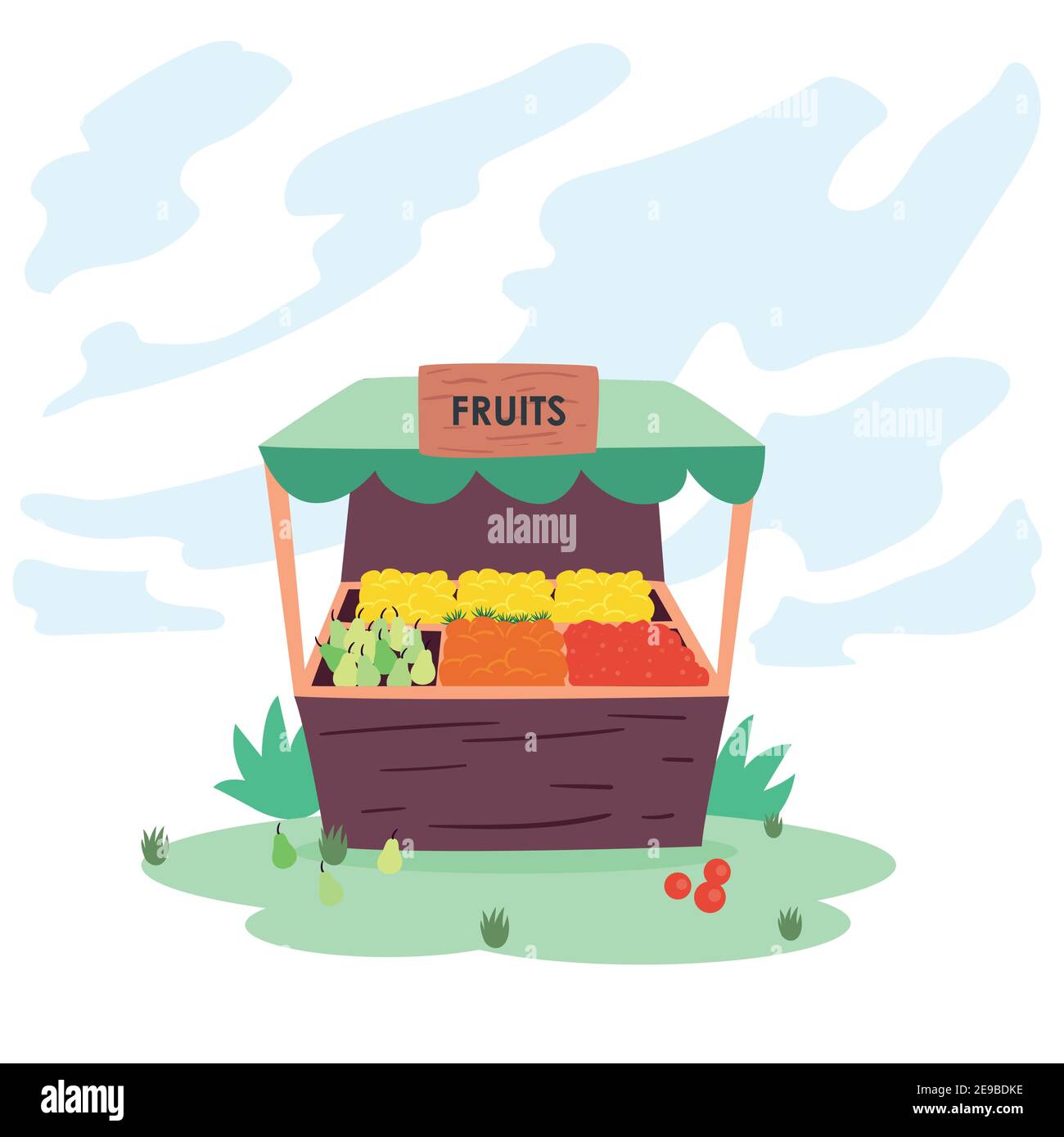 Fruits market outside design of shop retail store and buy theme Vector ...