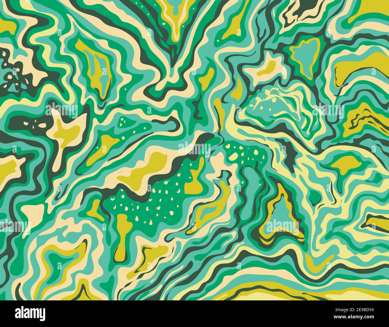 Digital marbling or inkscape illustration of an abstract swirling,psychedelic, liquid marble and simulated marbling in the style of Suminagashi Kintsu Stock Vector