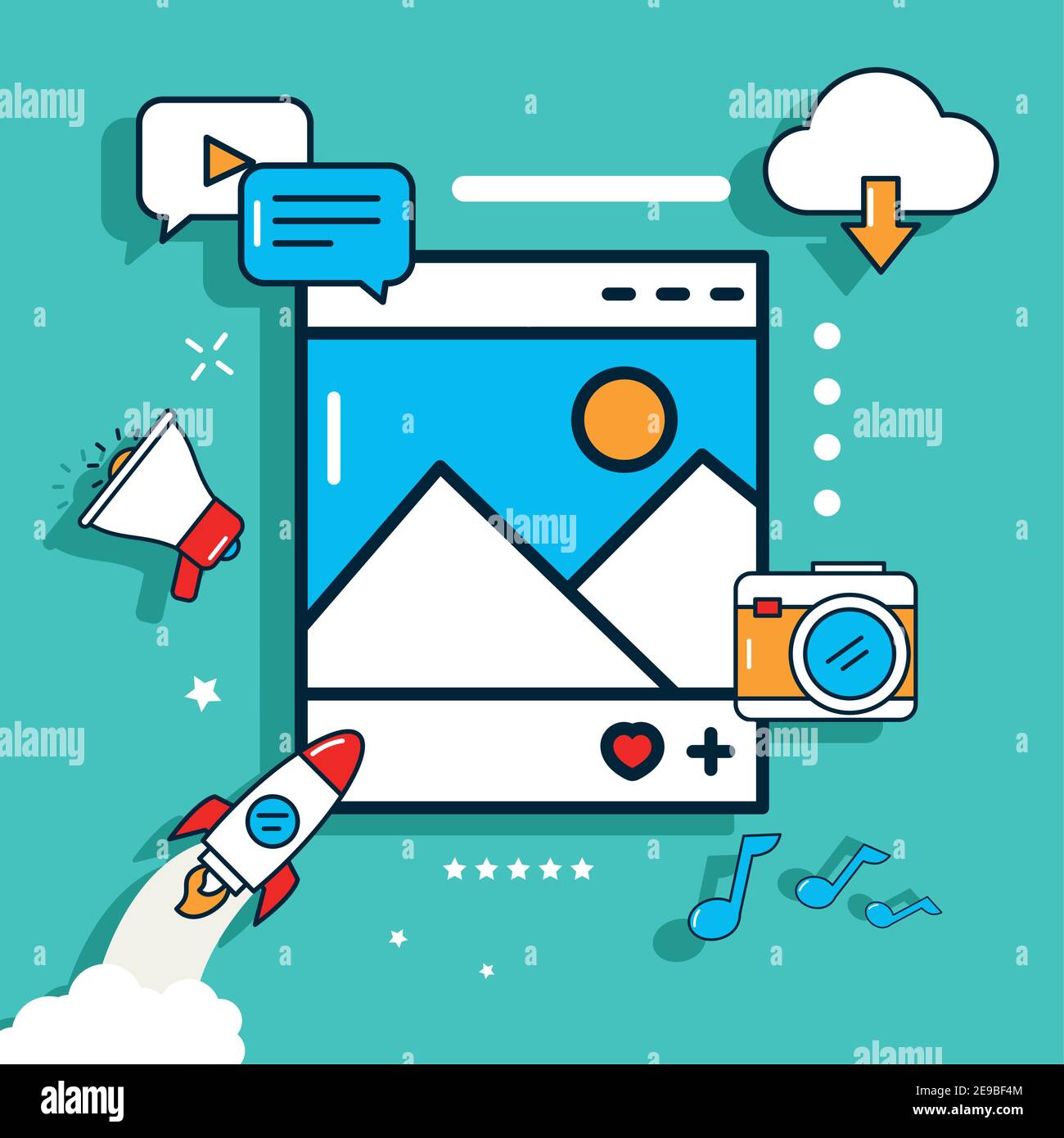 Social media picture with icon collection design, multimedia