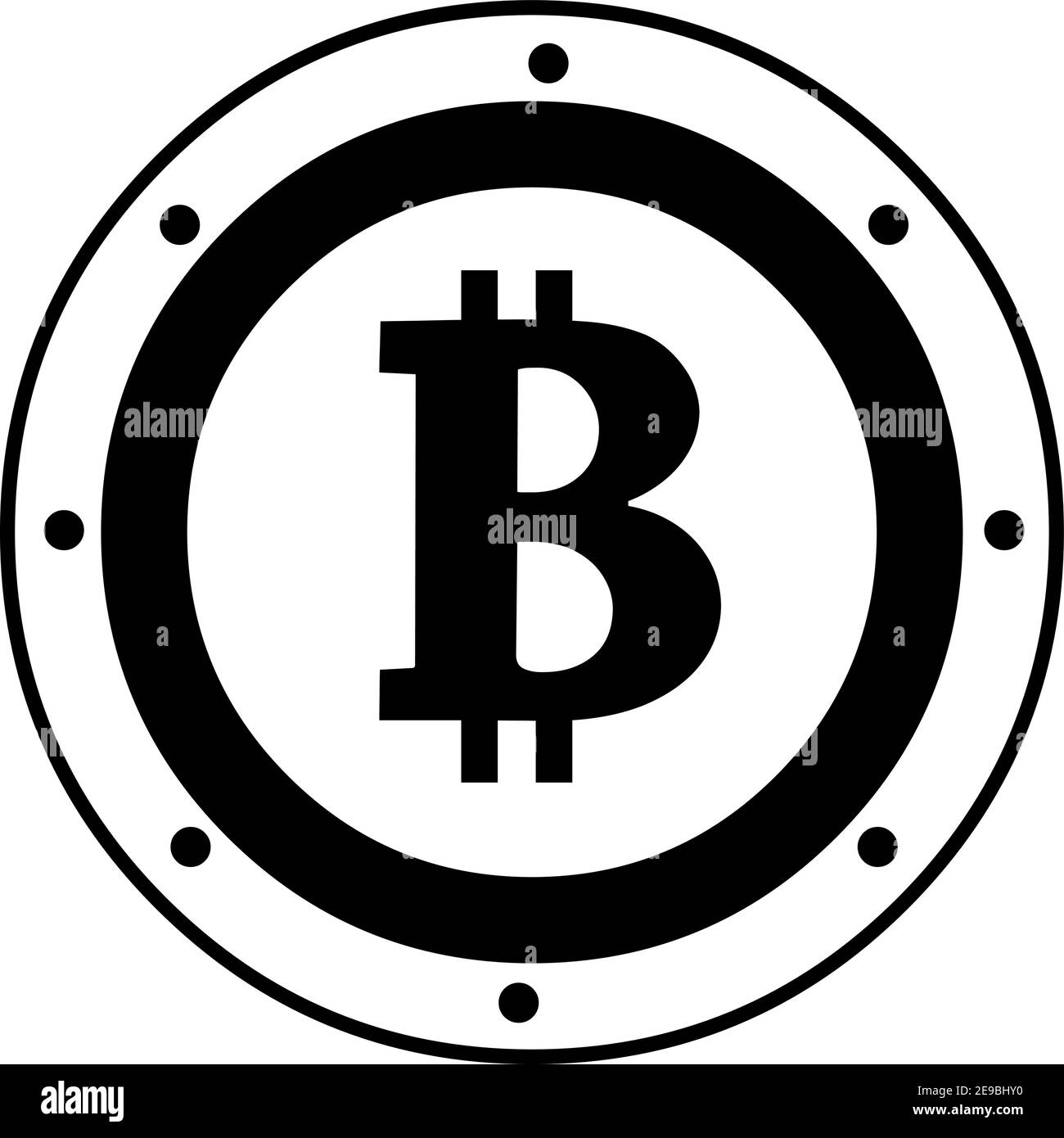 Vector illustration of a black and white bitcoin coin icon Stock Vector