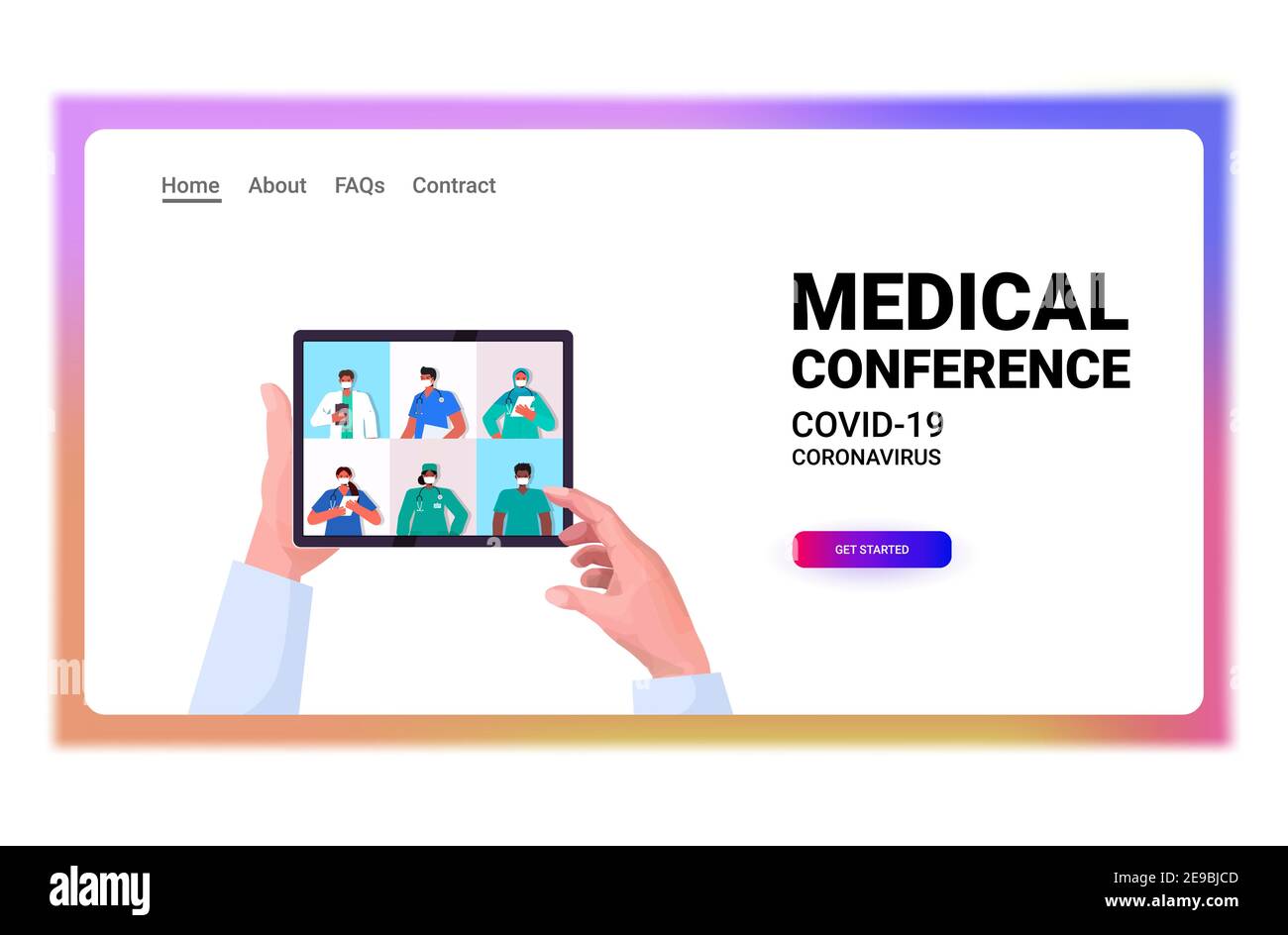 doctor discussing with mix race colleagues during video call on tablet