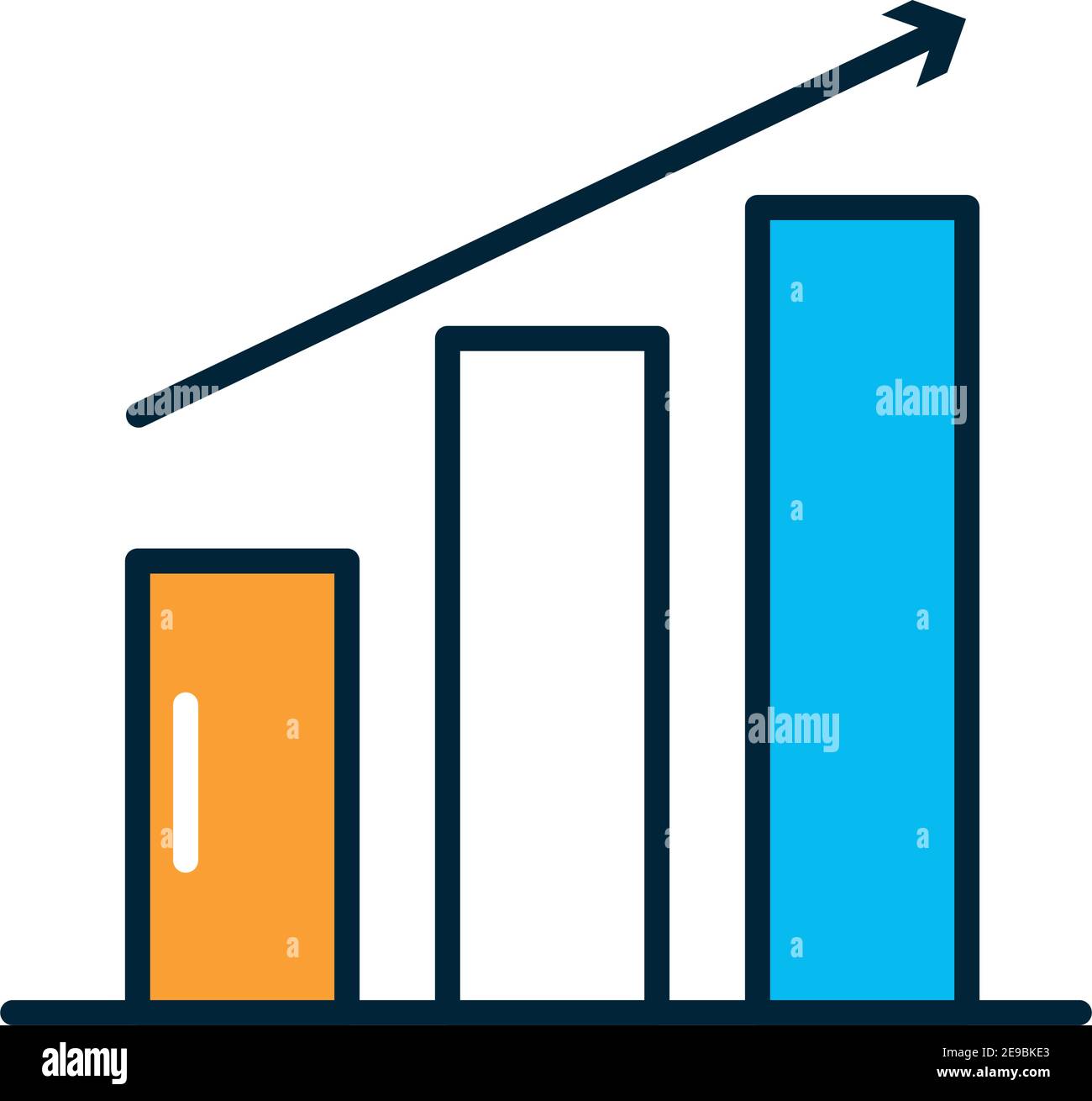 graphic bar chart with ascending arrow over white background, line and ...
