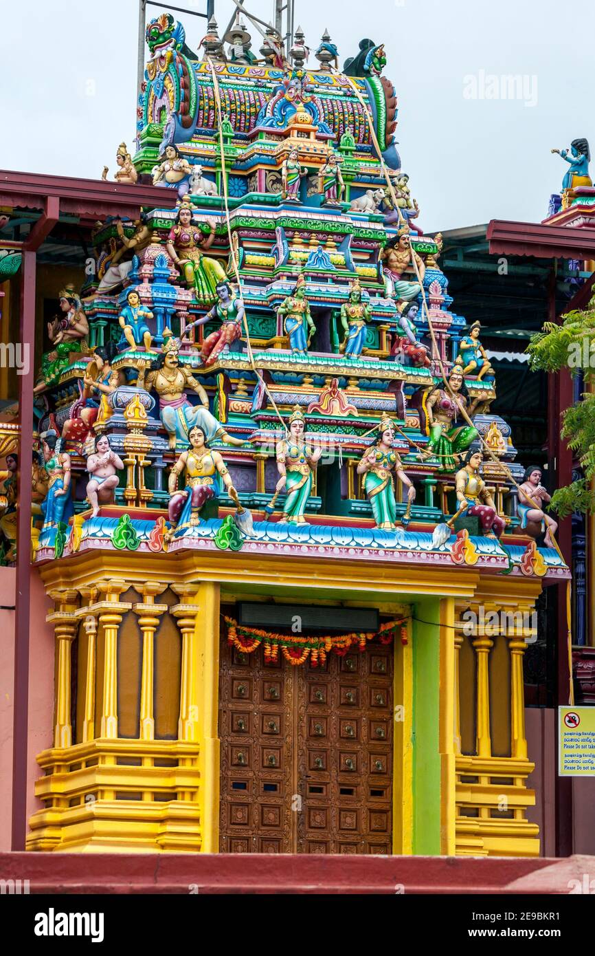 A doorway leading into Koneswaram Kovil (temple) displaying various Hindu gods at Trincomalee in Sri Lanka. Stock Photo