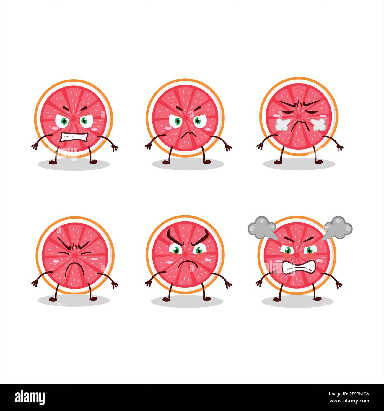 Slice of grapefruit cartoon character with various angry expressions ...