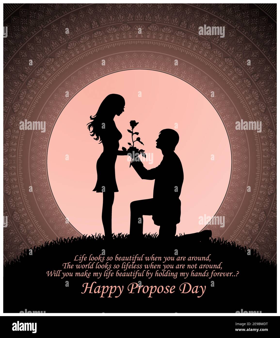 propose day illustration with quote .Man proposing her girl with ...
