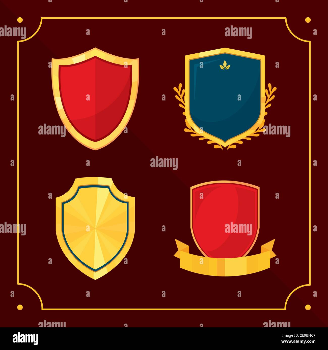 medieval shields icon set over brown background, colorful design