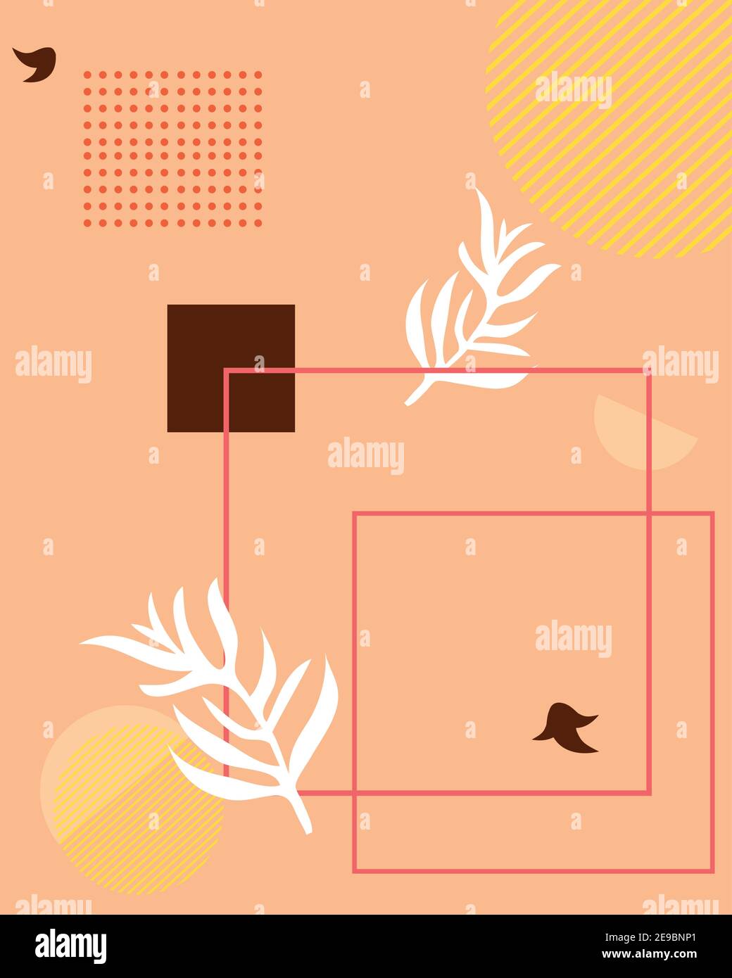 orange background with abstract shapes and tropical leaves, colorful ...