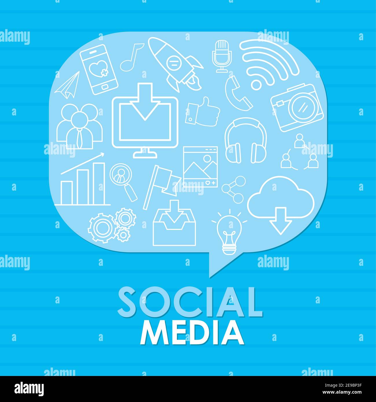 speech bubble with social media icons over blue background, line style ...
