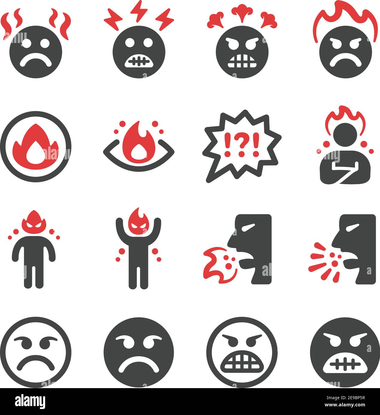 angry emotion icon set,vector and illustration Stock Vector