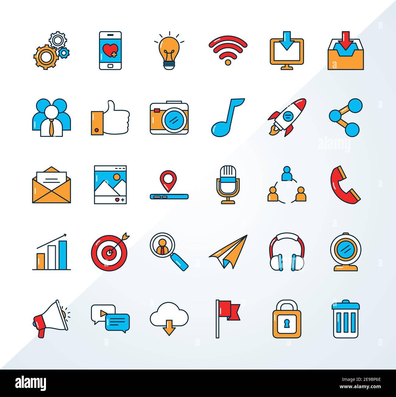 social media icon set over white background, line and fill style ...