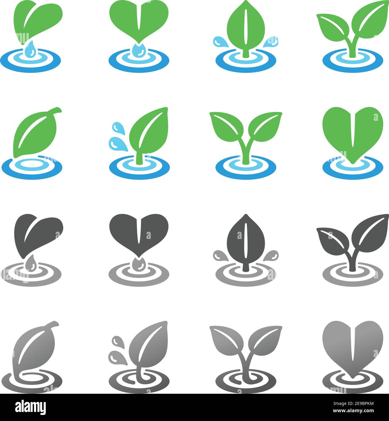 colorful and gradient leaf and ripple icon set,vector and illustration Stock Vector