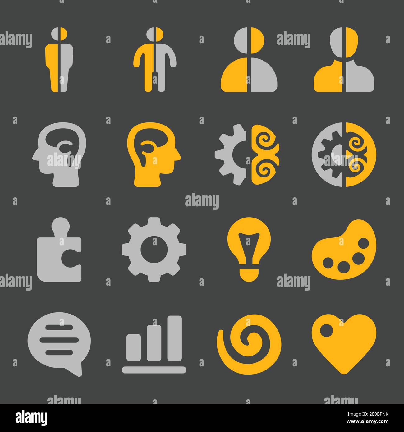 left and right of brain,hemispheres with function concept icon set,vector and illustration Stock Vector