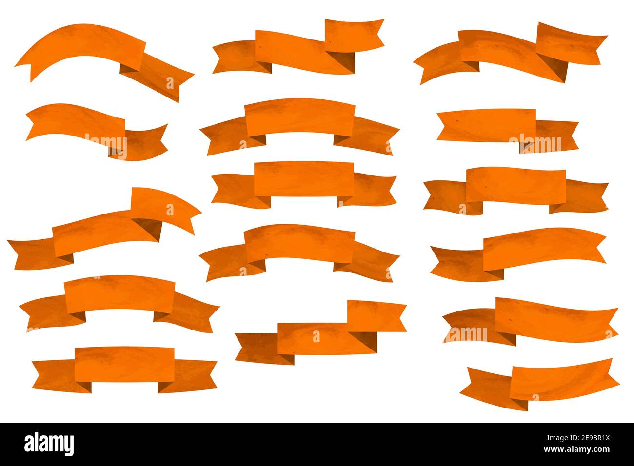 Set of orange flat ribbons isolated on white background. Ribbon banner ...