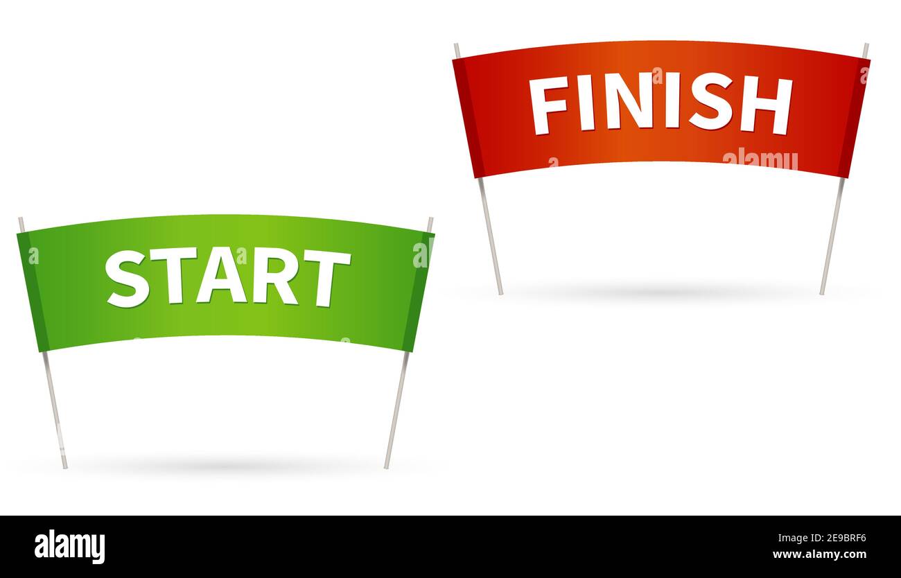 Flag finish. Flag Start for the competition. Red and green colors of a finish and start line. vector illustration isolated on white. Stock Vector