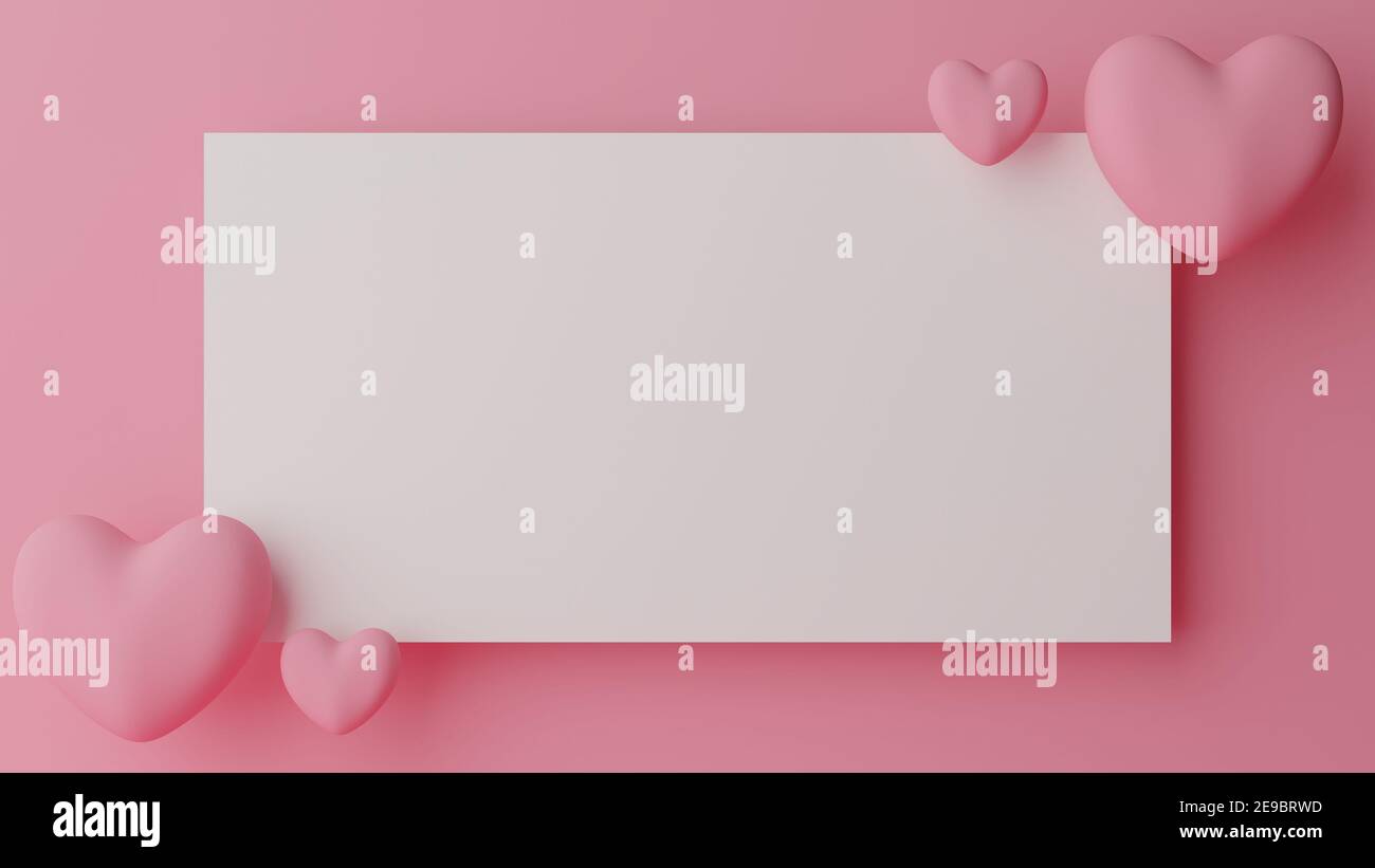 Valentine's day concept . Blank white paper with pink heart on pink ...