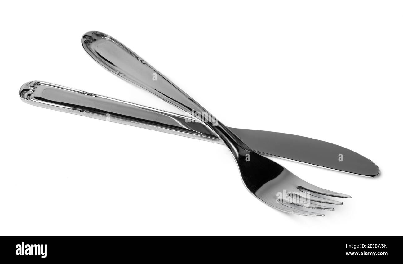Silver fork and knife isolated on white background Stock Photo Alamy