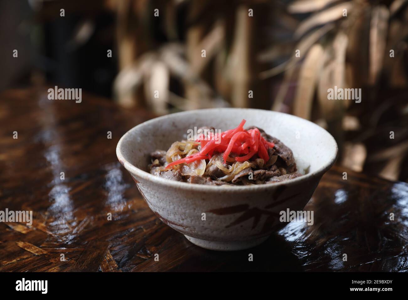 Gyudon Japanese beef rice bowl in close up Japanese local food Stock