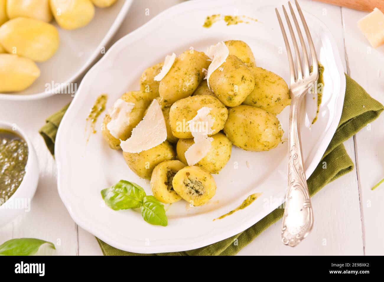 Potato gnocchi stuffed with pesto sauce Stock Photo Alamy