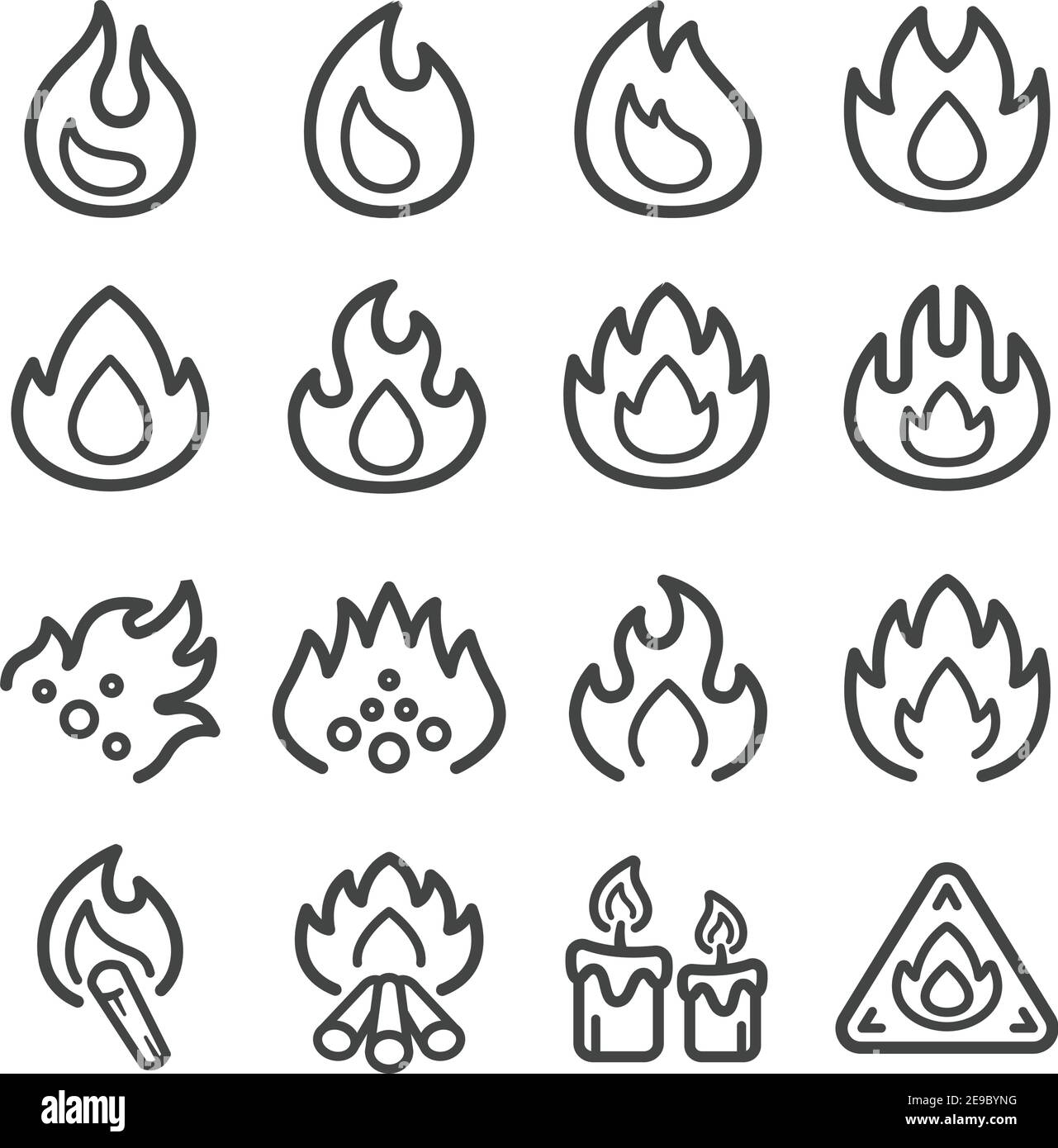fire and flame thin line icon set,vector and illustration Stock Vector