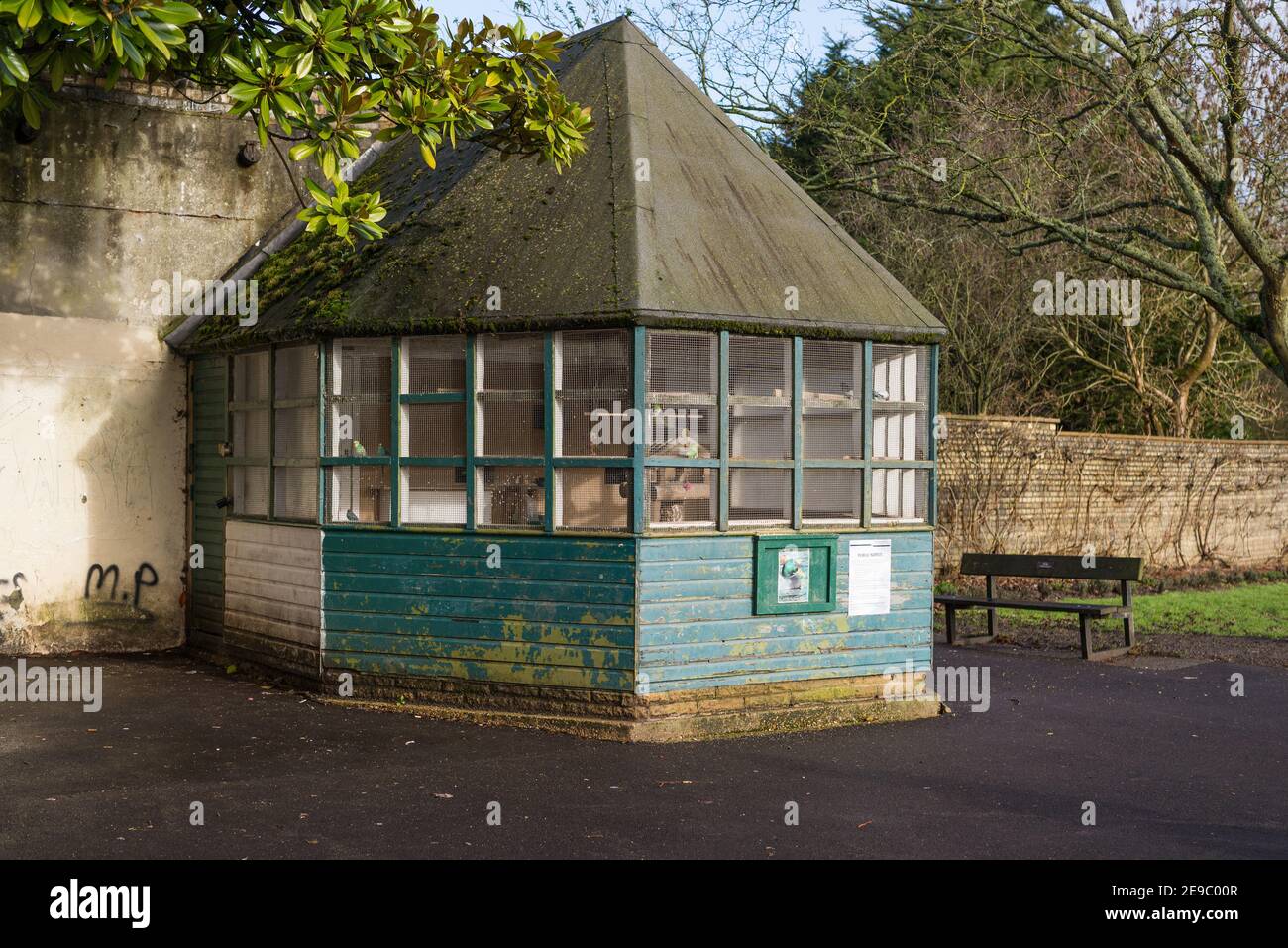 The aviary in Pinner Memorial Park, Pinner, Greater London, England, UK