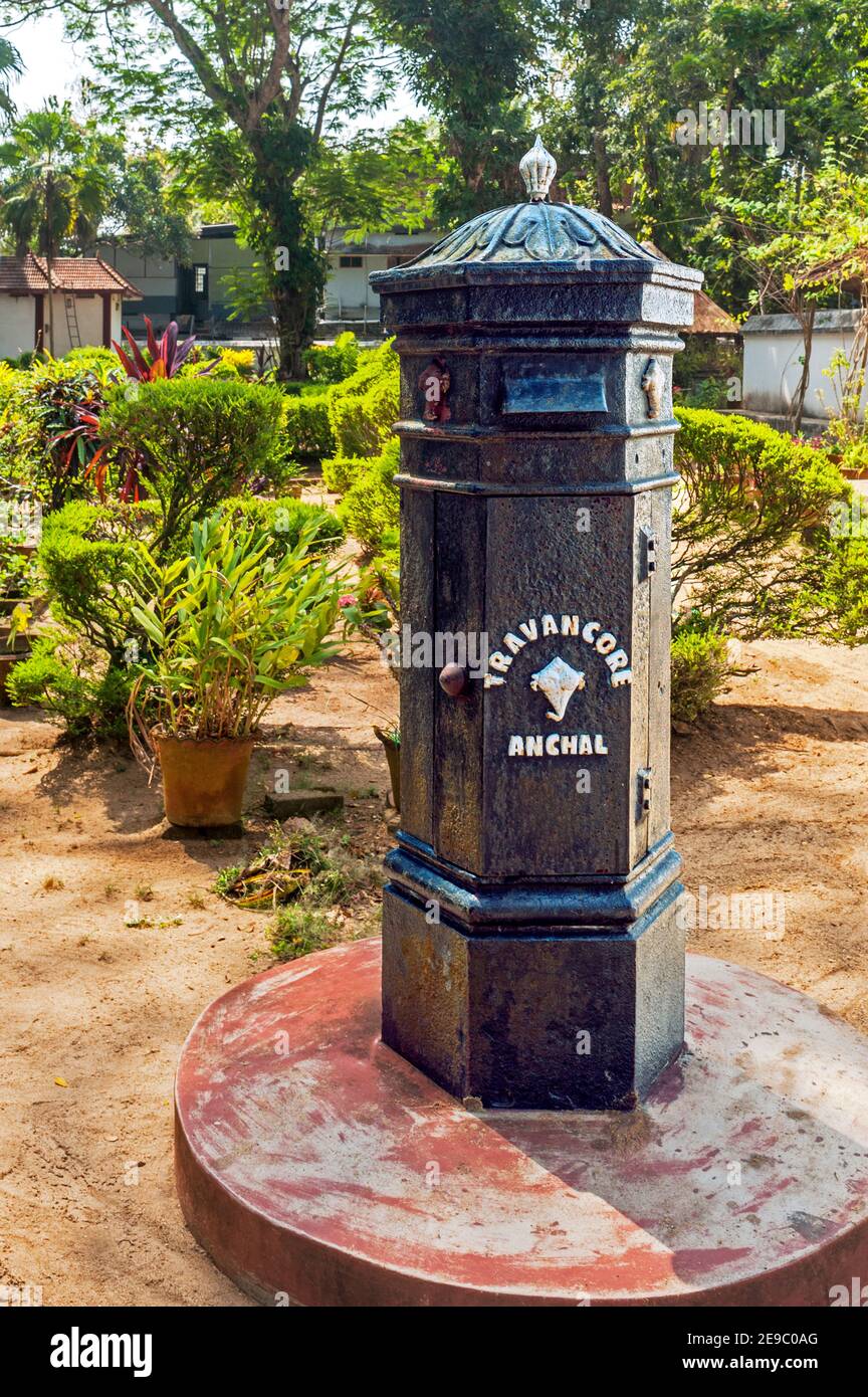 20 Jan 2013 Victorian era Cast iron Vintage Travancore anchal letter box at Krishnapuram Palace Kerala INDIA Stock Photo
