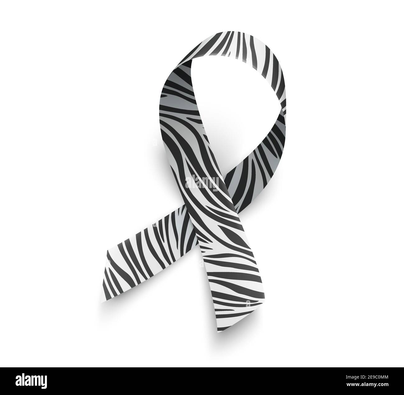 Symbol of rare disease awareness day, ribbon with zebra-print over white background. Template for poster for awareness day 28 february, vector illustration. Stock Vector