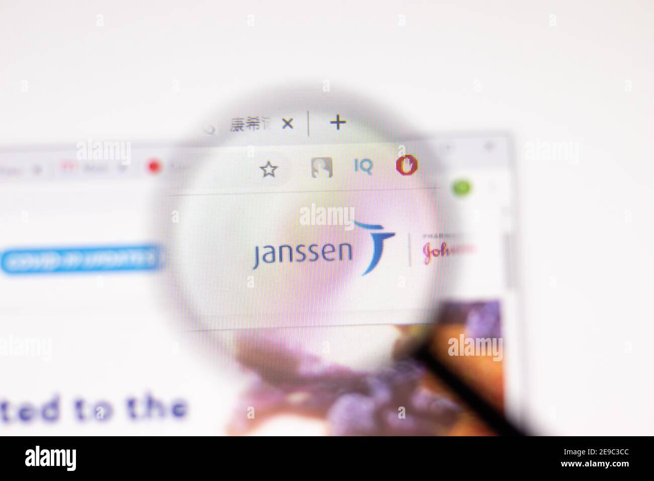 Los Angeles, USA - 1 February 2021: Janssen Pharmaceutica website page. Janssen.com logo on display screen, Illustrative Editorial Stock Photo
