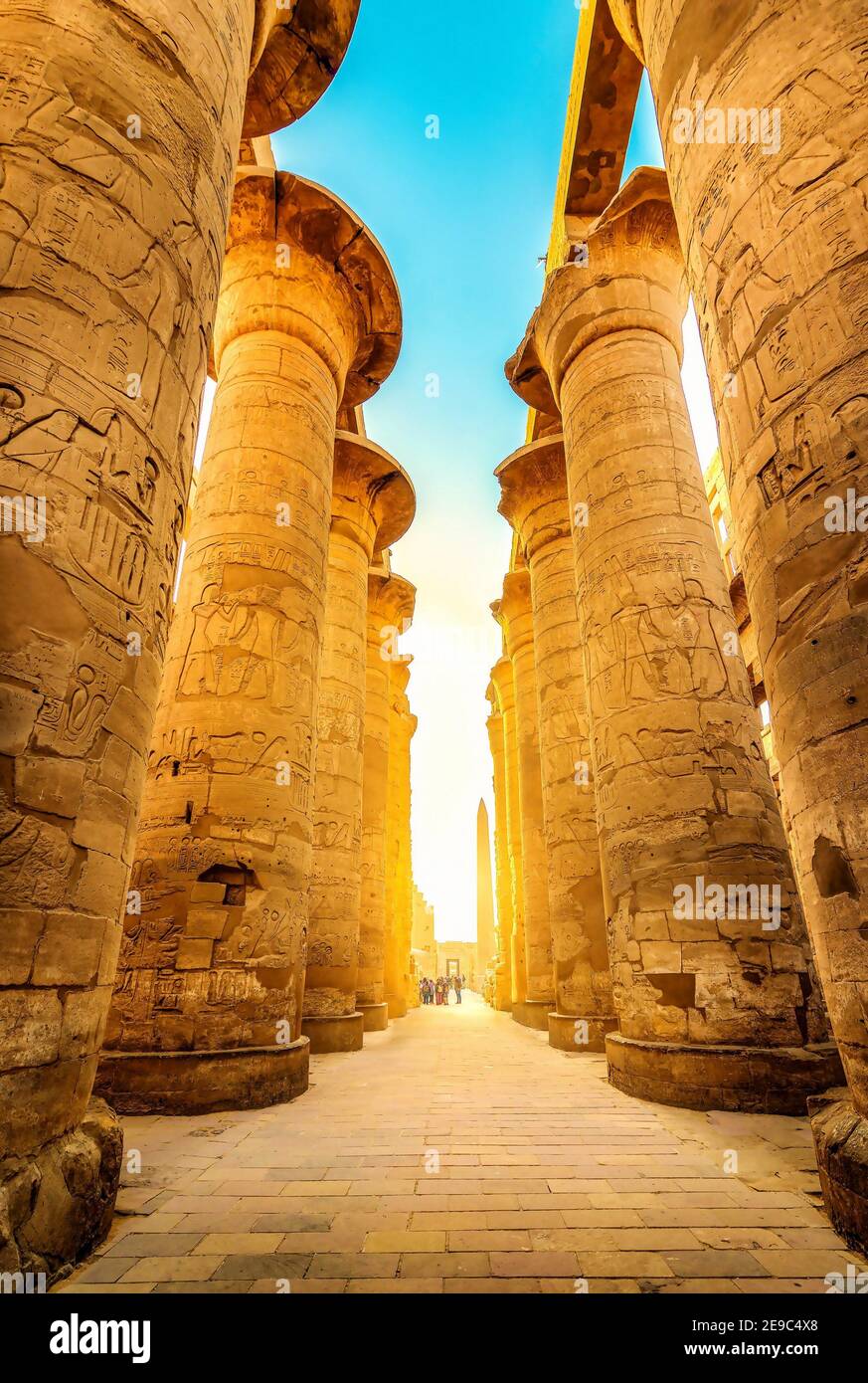 Luxor Karnak temple. The pylon with blue sky. Stock Photo