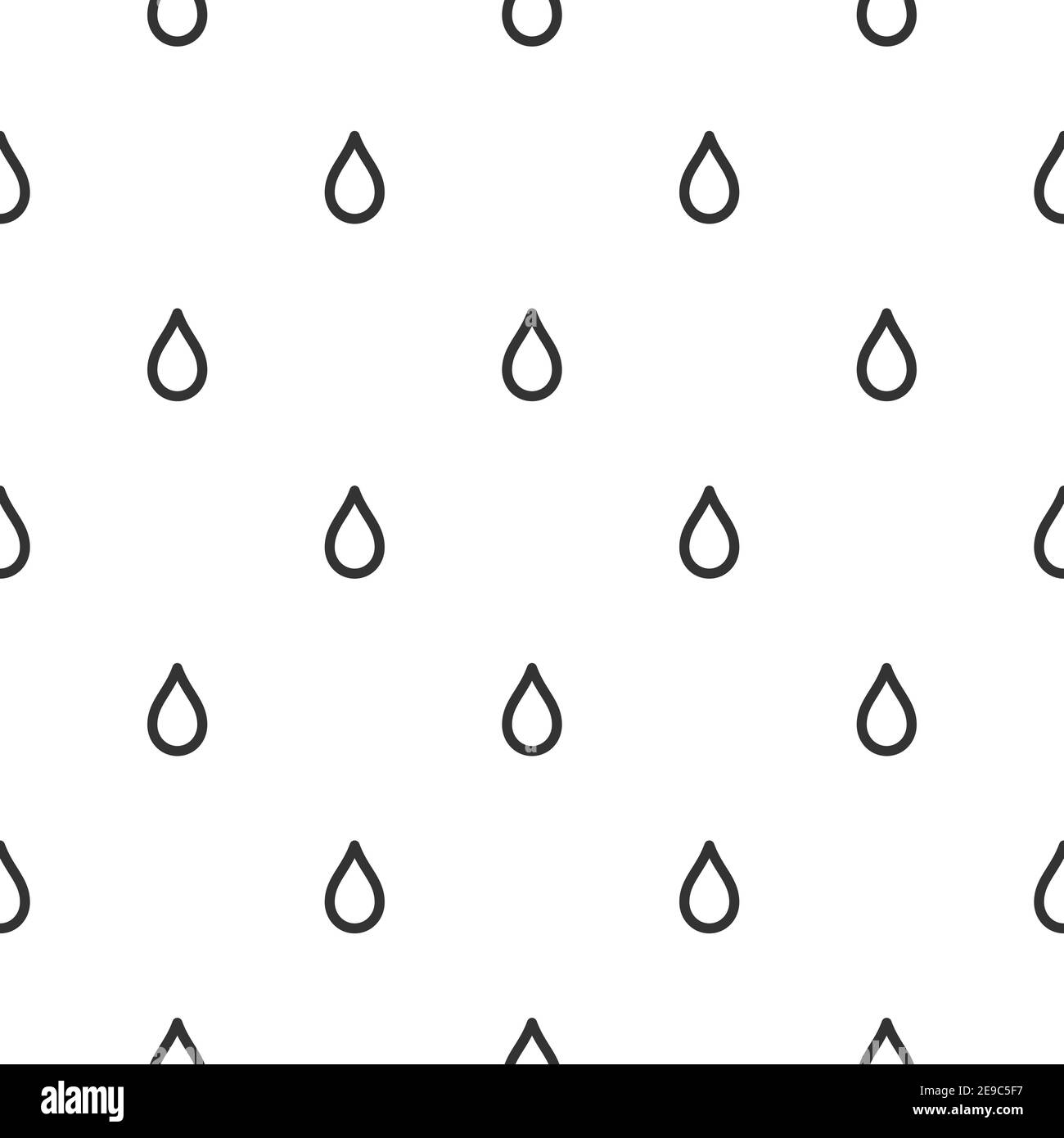 Seamless ornament with black water drops on white background. Nature, liquid, rain pattern. Vector illustration. Cartoon rain weather wallpaper. Rainy Stock Vector