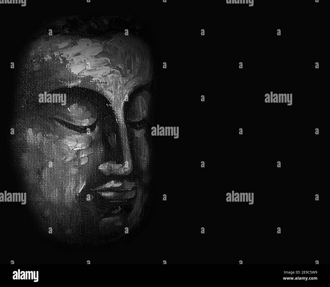 Art ,painting ,oil  color ,Buddha statue,Thailand , black and white , monochrome Stock Photo