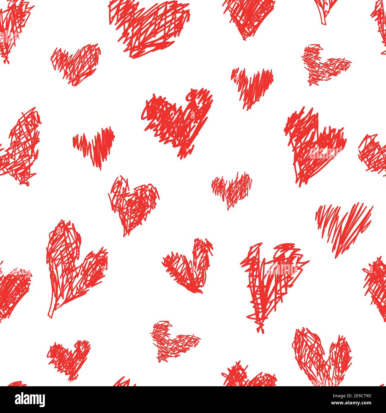 Seamless Saint Valentine pattern with red hand drawn shabby hearts on ...