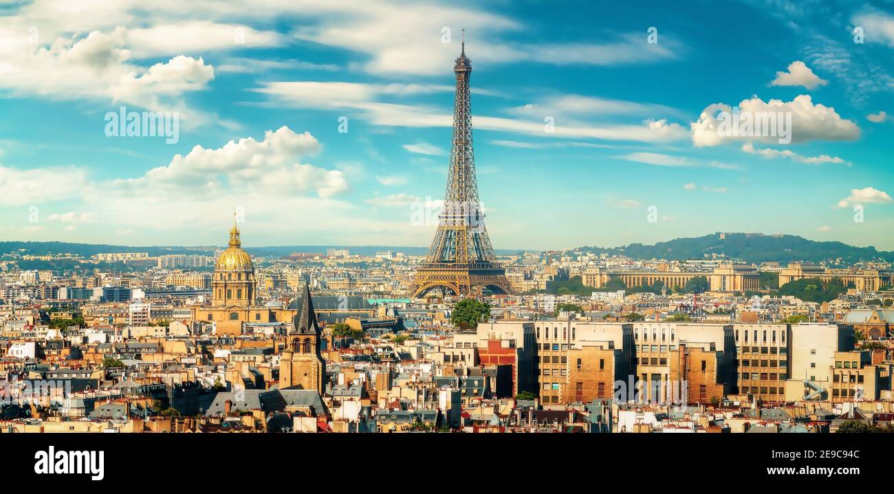 Paris cityscape and landmarks at summer day, France. Stock Photo