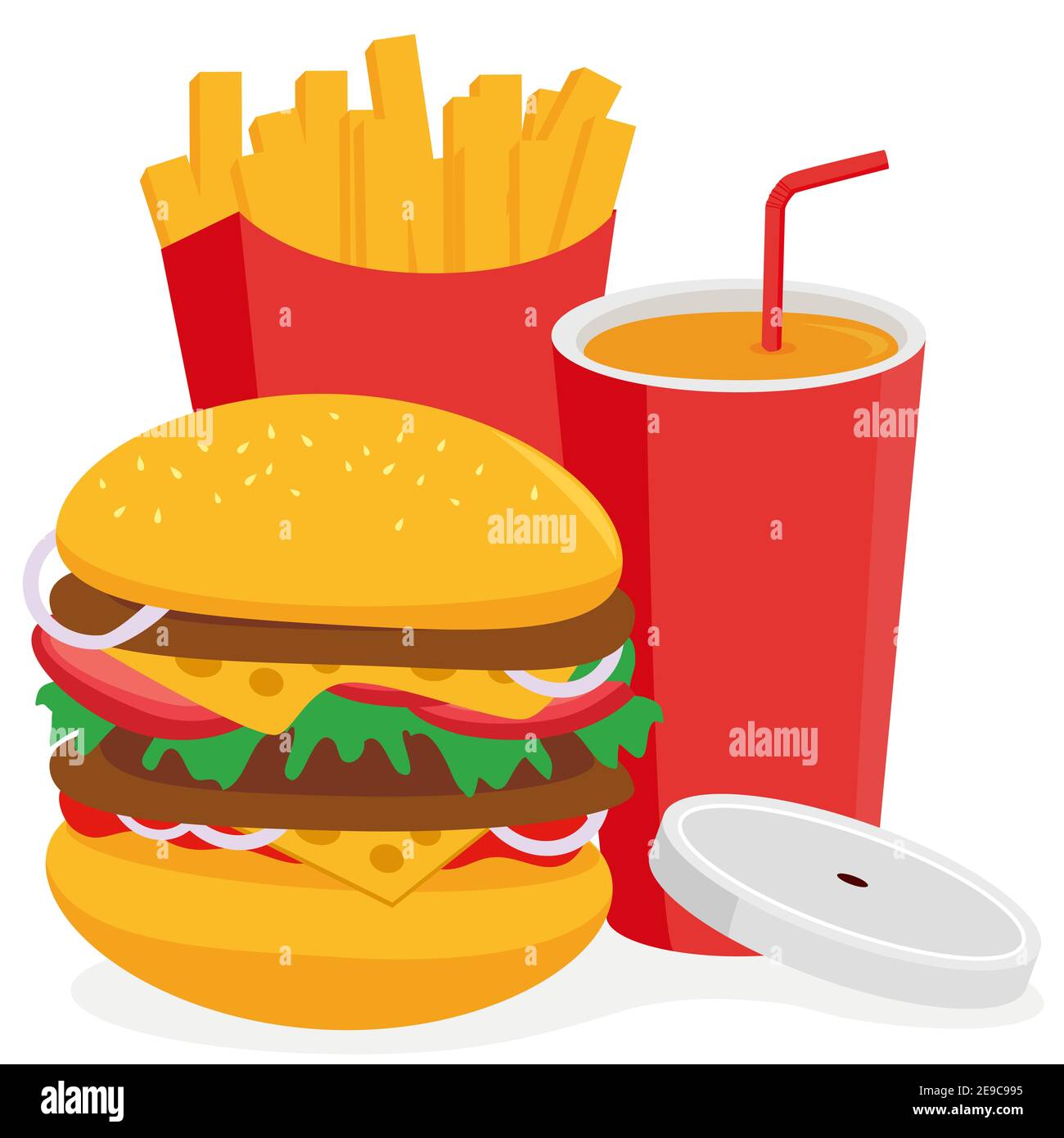 Fast food hamburger, french fries and drink. Stock Photo