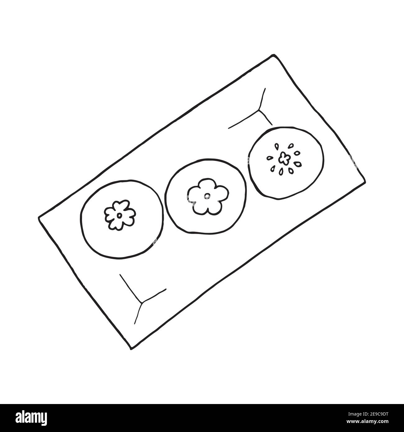 Hand drawn doodle hee pan is a Hakka sticky rice cake. Chinese cuisine dish. Design sketch element for menu cafe, restaurant, label, packaging. Vector Stock Vector