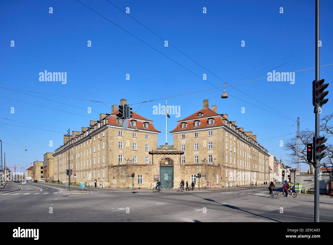 BaseCamp Sølvgade, student housing center, seen from the corner of Øster Voldgade and Sølvgade (Georg Brandes Plads); Copenhagen, Denmark Stock Photo