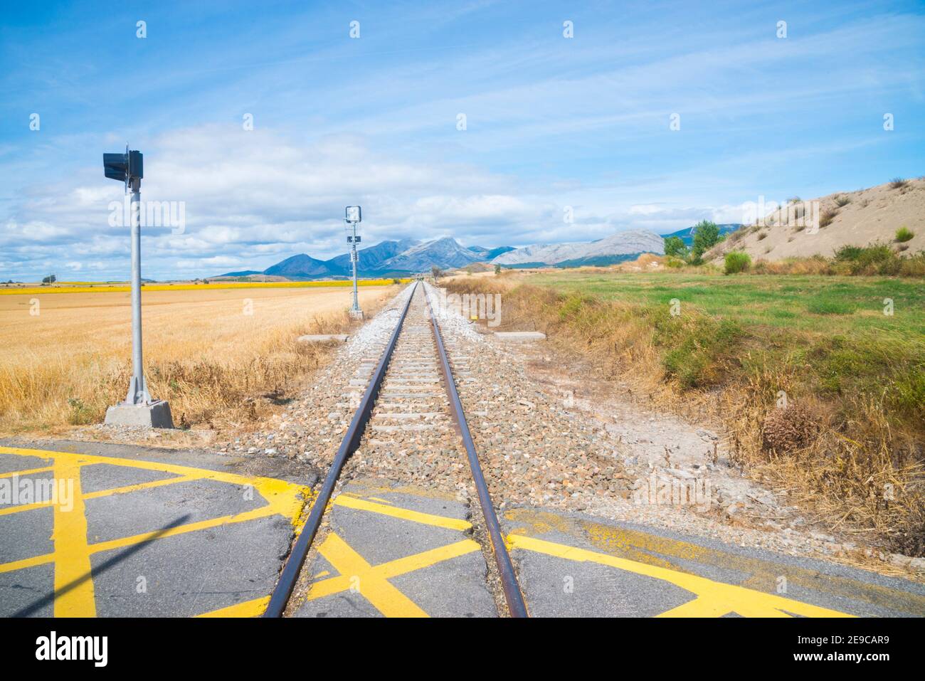 Narrow gauge track. Castrejon de la Peña, Palencia province, Castilla Leon, Spain. Stock Photo