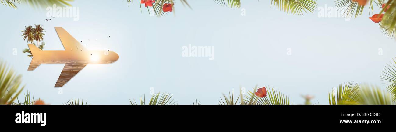 Travel banner with airplane collage Stock Photo