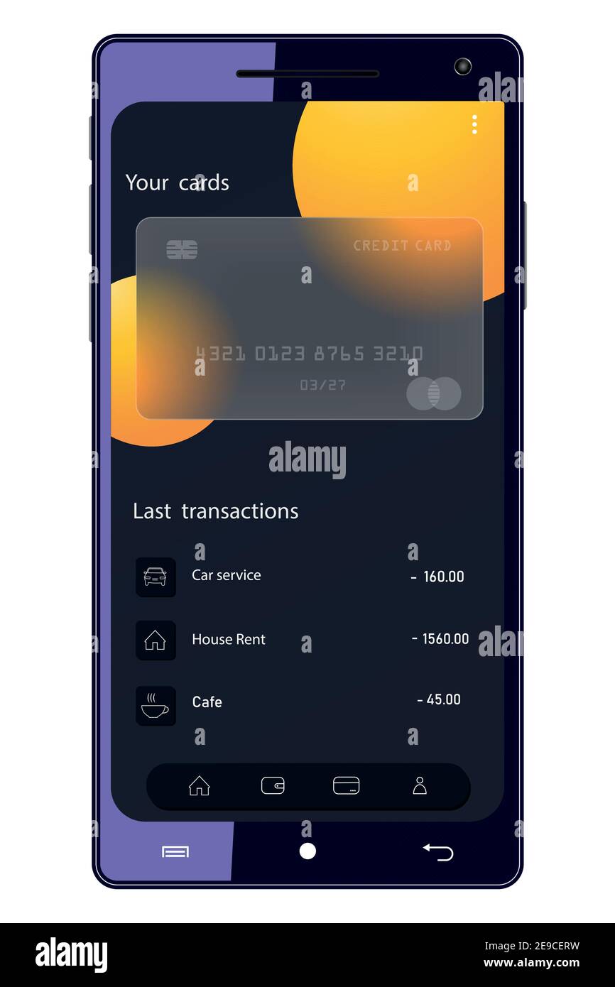 Vector drawing on the topic online payments. Mobile banking app. Glass