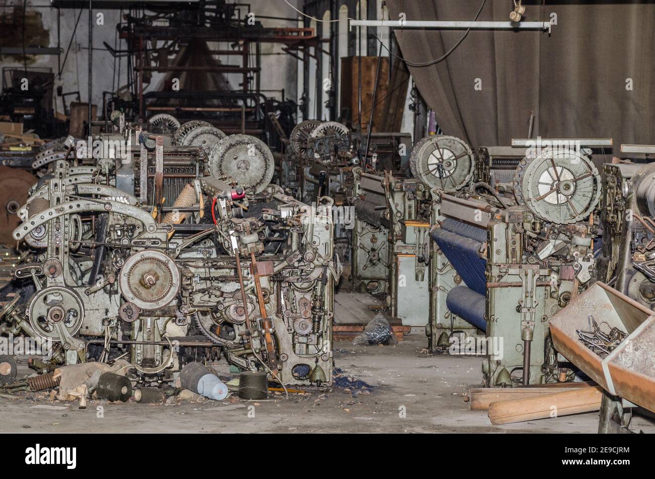 many machinery detail view in spinning factory Stock Photo Alamy