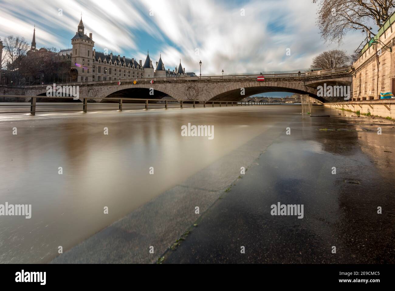 Paris, France - February 3, 2021: View of Paris flood as river Seine rises and approaches record level Stock Photo