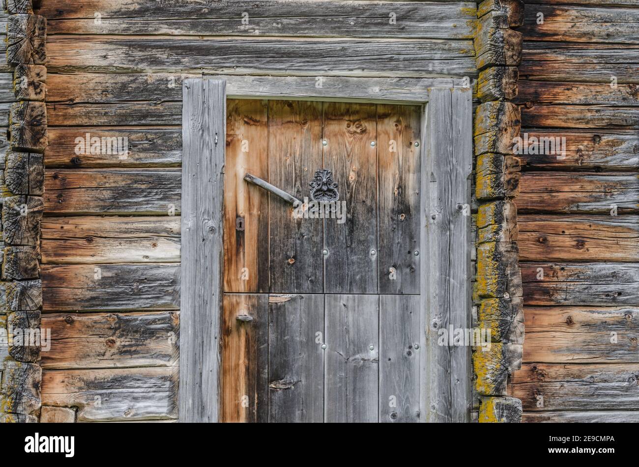 door of wooden house in the mountains Stock Photo