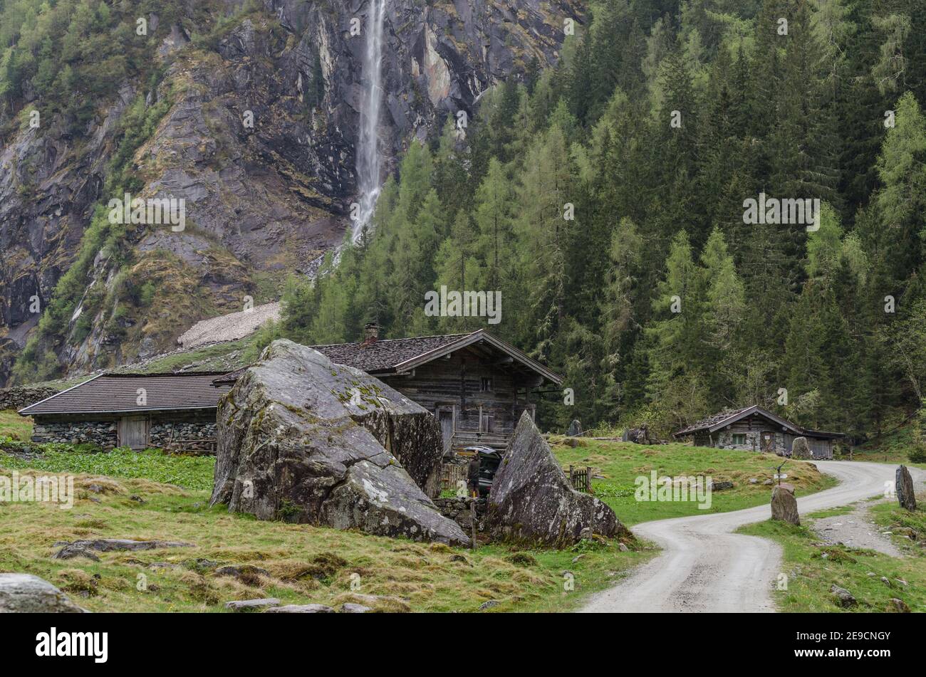 huge rocks with houses in the mountains Stock Photo